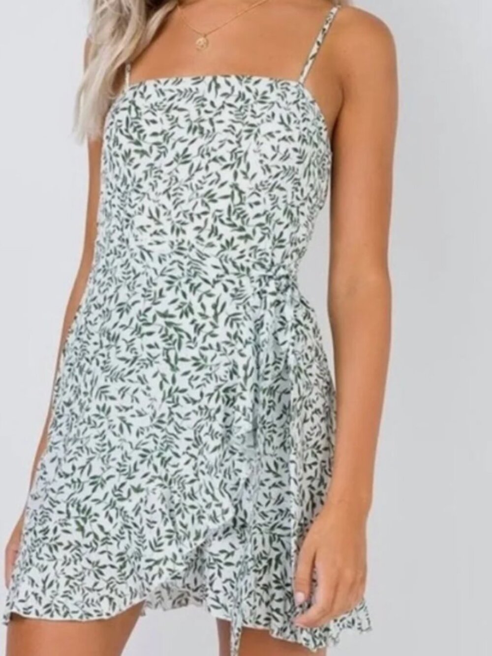 Princess Polly Caesura White & Green Leaf Mini Dress